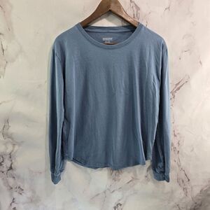 Pendleton T Shirt Womens XS Light Blue Long Sleeve Crew Tee Boxy Crop Elastic